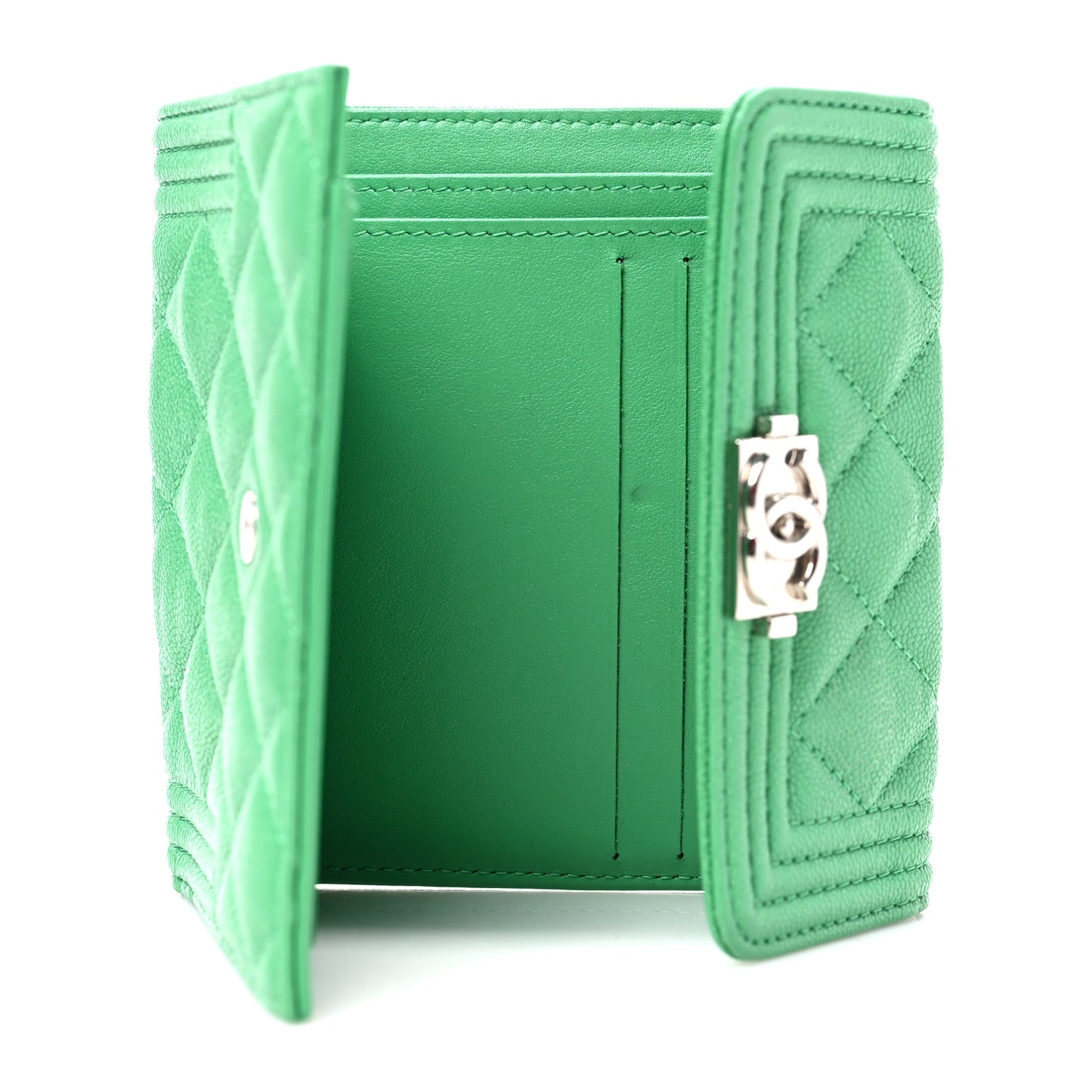 Caviar Quilted Compact Boy Wallet Green