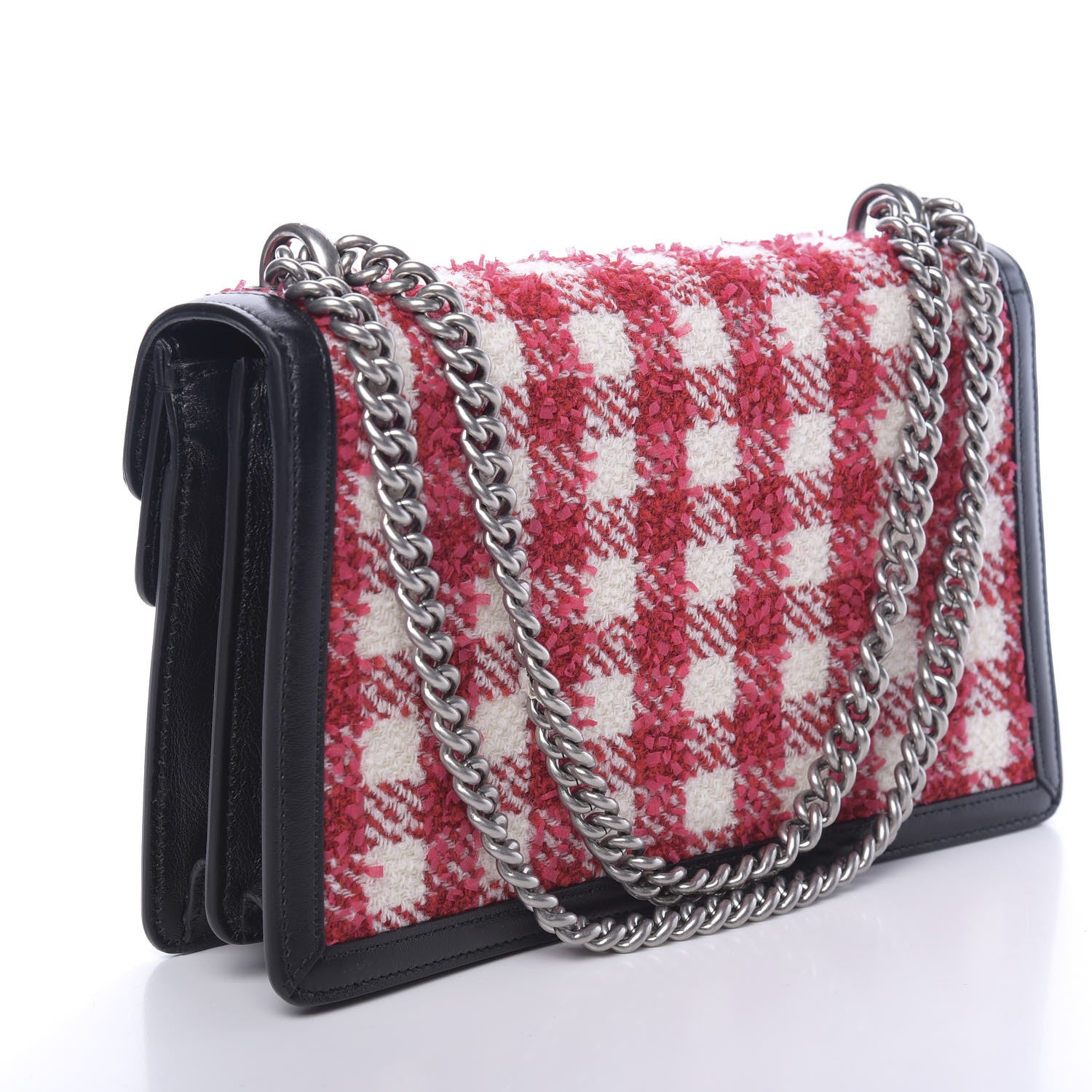 Gucci Tweed Check Small Dionysus Shoulder Bag Black Red 3 of 12
