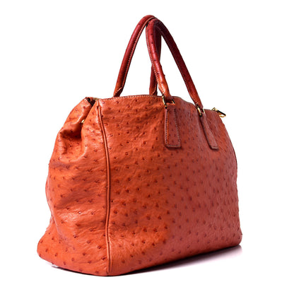 Prada Ostrich Double Zip Tote Papaya 2 of 4