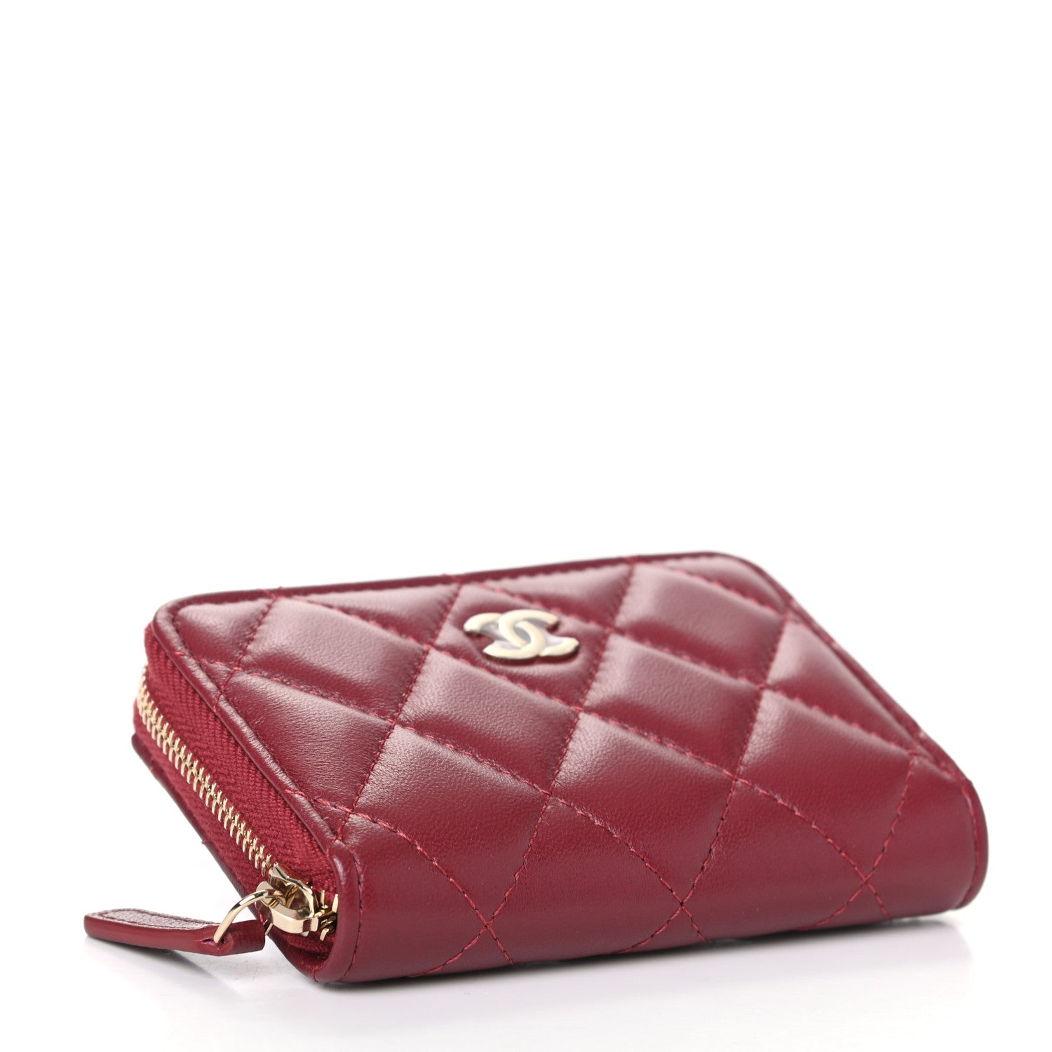 Chanel Lambskin Quilted Zip Around Coin Purse Wallet Burgundy 4 of 7
