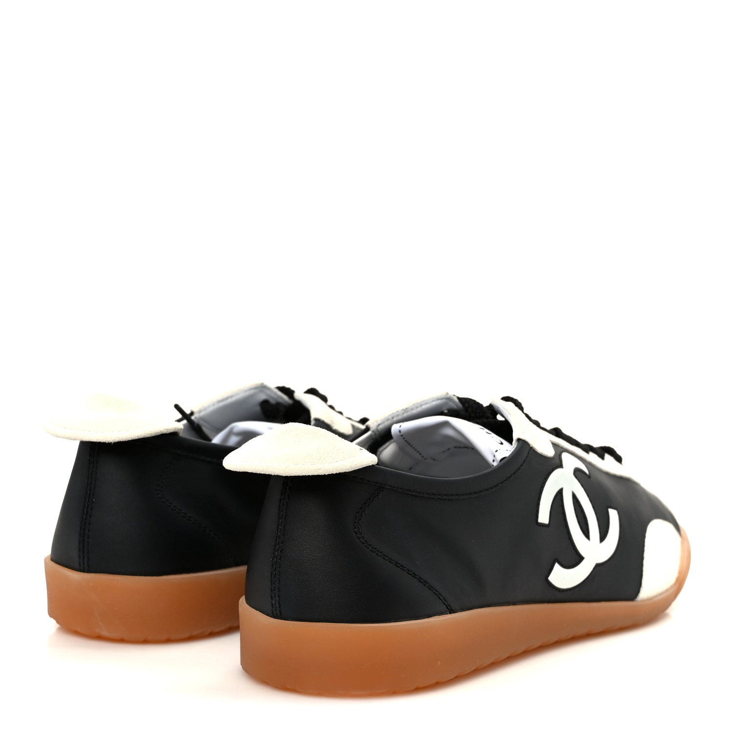 Chanel Calfskin Embossed Suede Sneakers 40 Black White 5 of 11
