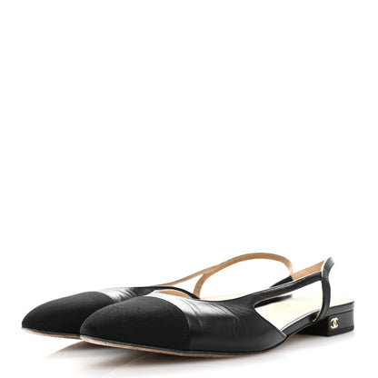 Chanel Goatskin Grosgrain Cap Toe CC Slingback Flats 39.5 Black 4 of 14