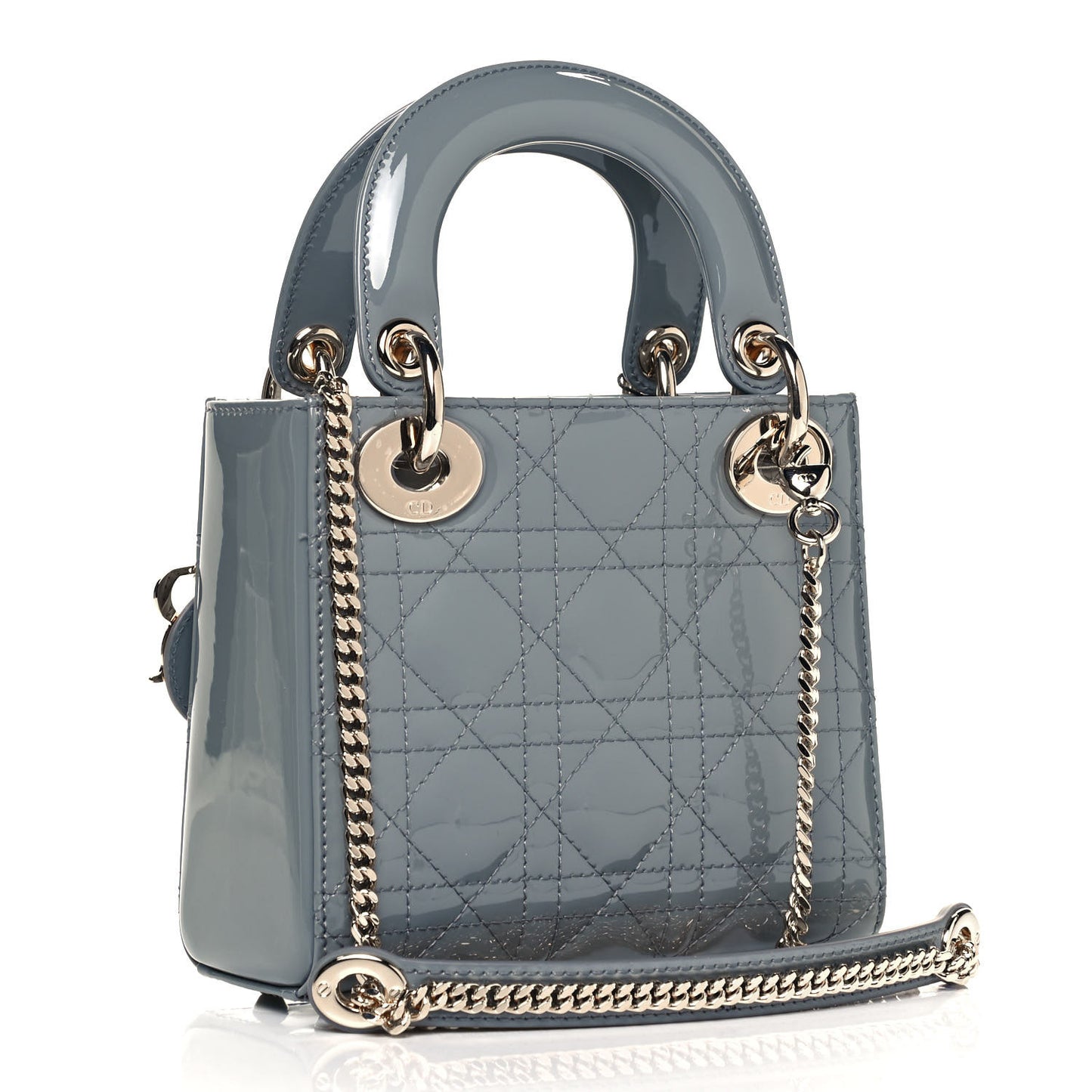 Patent Cannage Mini Lady Dior Grey Stone