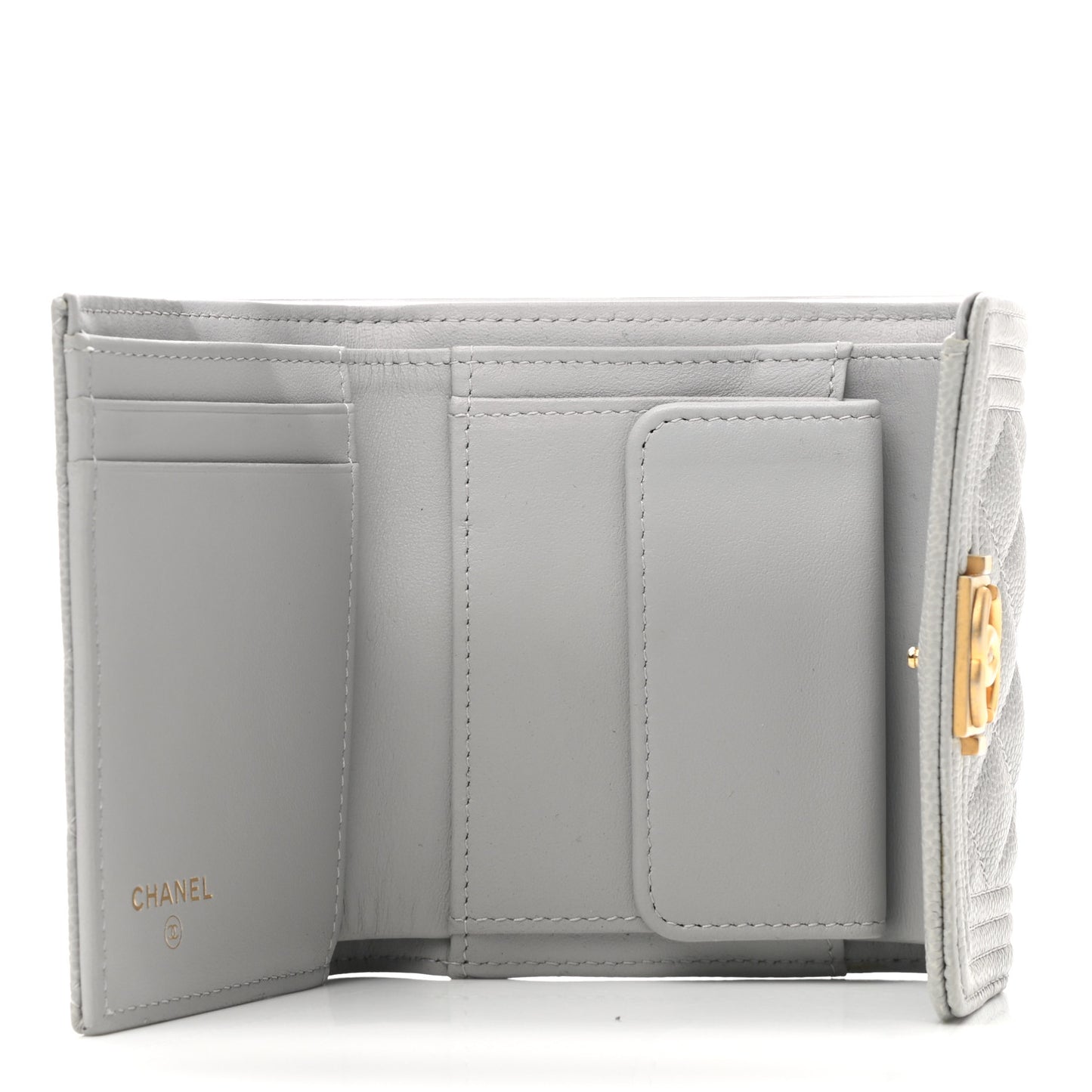 Caviar Quilted Compact Boy Flap Wallet Grey