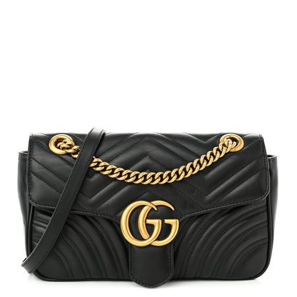 Gucci Calfskin Matelasse Small GG Marmont Shoulder Bag Black 1 of 10