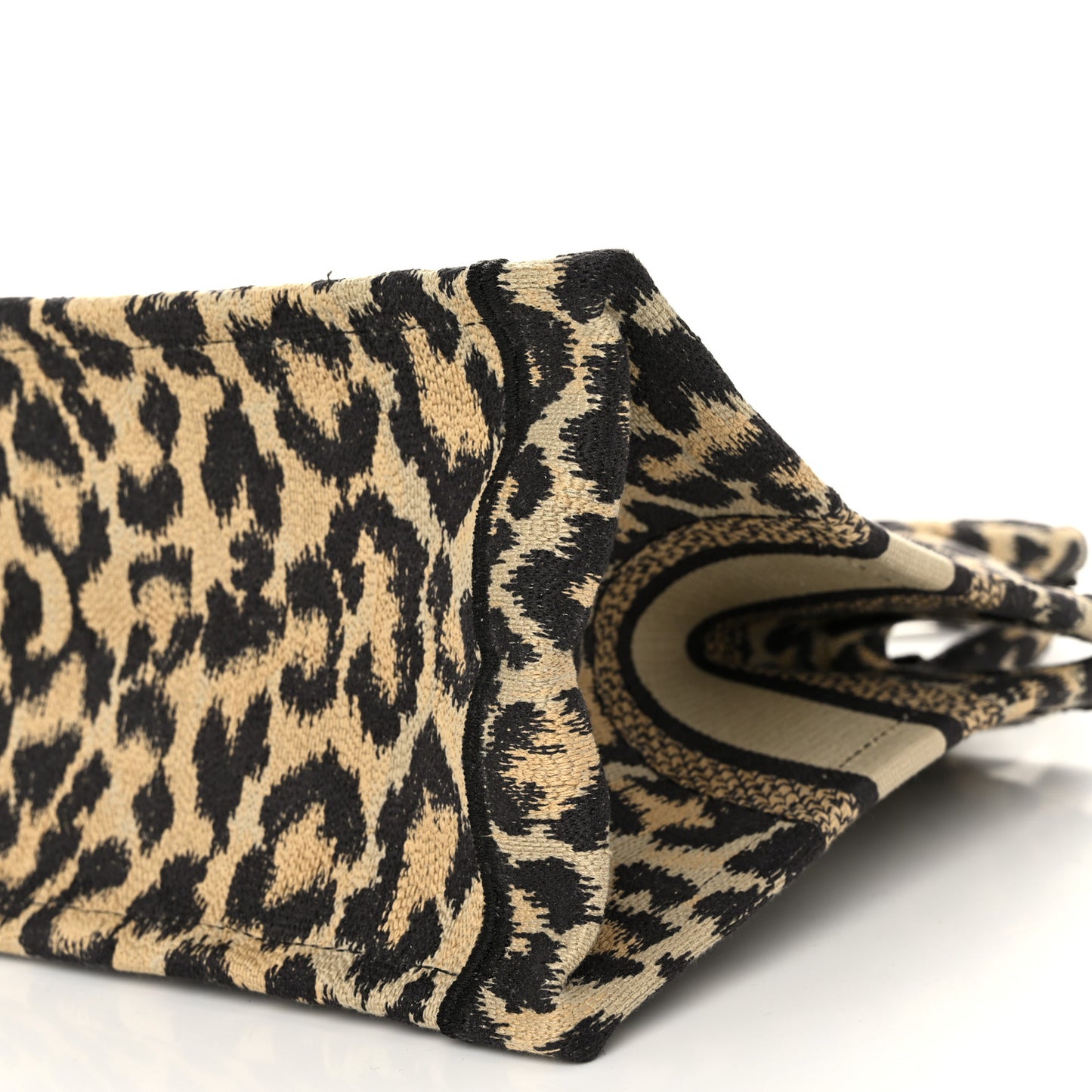 Canvas Mizza Embroidered Small Leopard Book Tote Beige