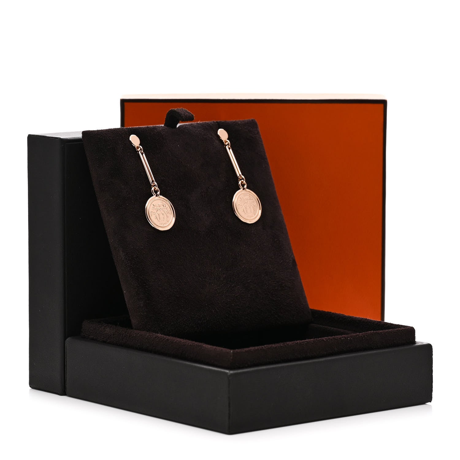 Hermes 18K Rose Gold PM Ex-Libris Drop Earrings 5 of 5