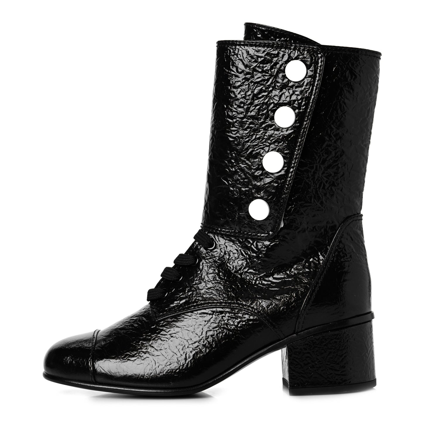 Patent Goatskin Cap Toe CC Lace Up Boots 39 Black
