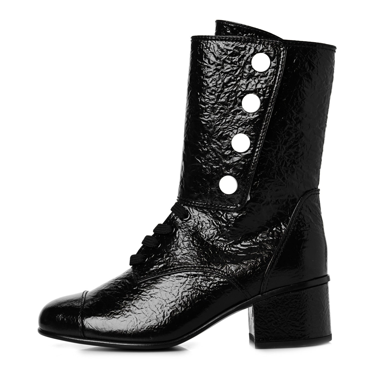 Chanel Patent Goatskin Cap Toe CC Lace Up Boots 39 Black 1 of 6