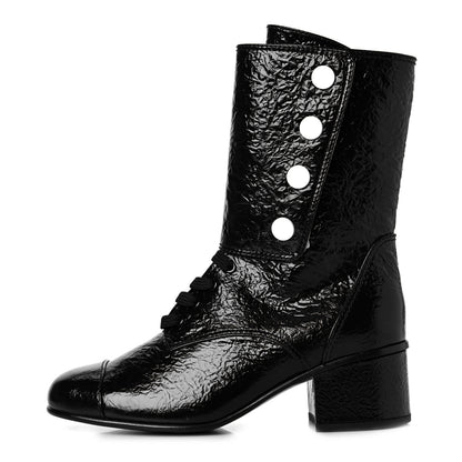Chanel Patent Goatskin Cap Toe CC Lace Up Boots 39 Black 1 of 6