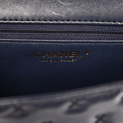 Chanel Lambskin Cross Stitch Mini Coco Handle Flap Dark Blue 7 of 11
