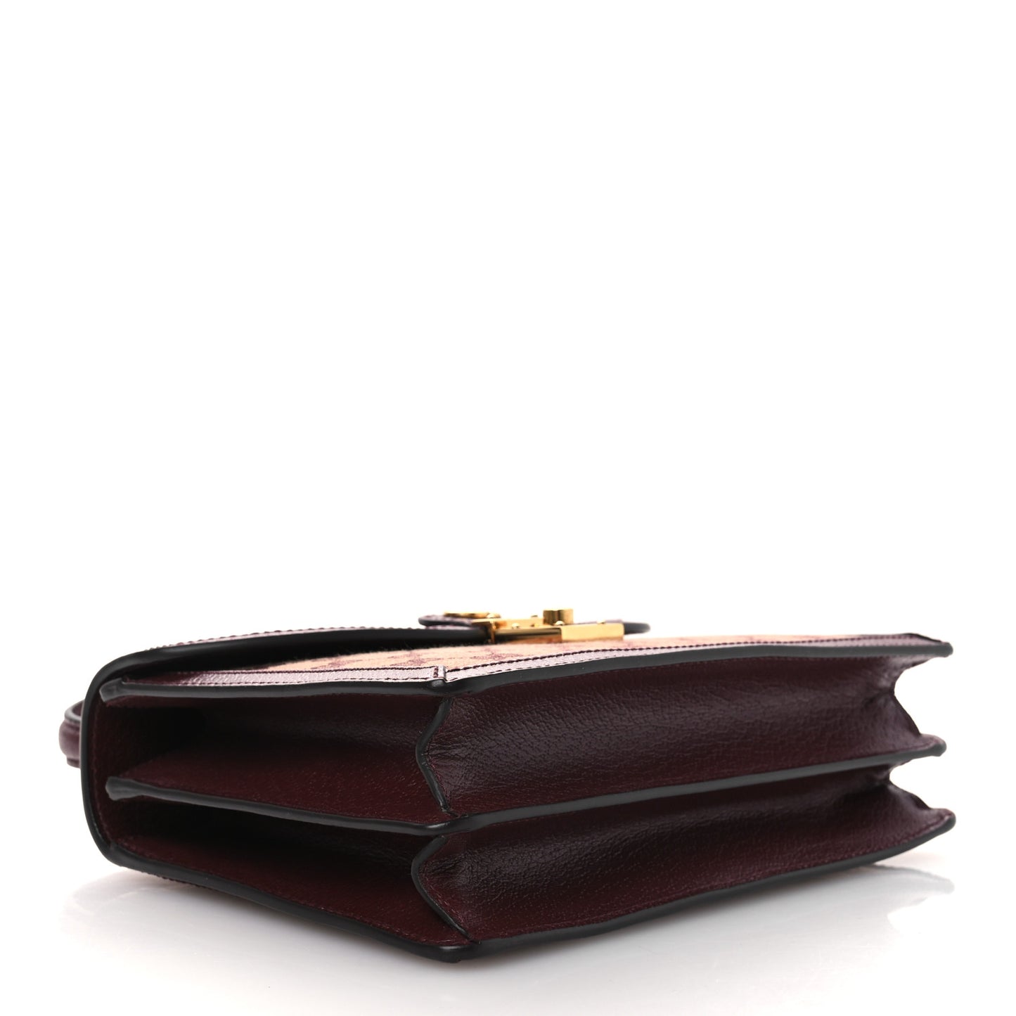 GG Supreme Monogram Textured Dollar Calfskin Web Small Ophidia Padlock Top Handle Bag Bordeaux