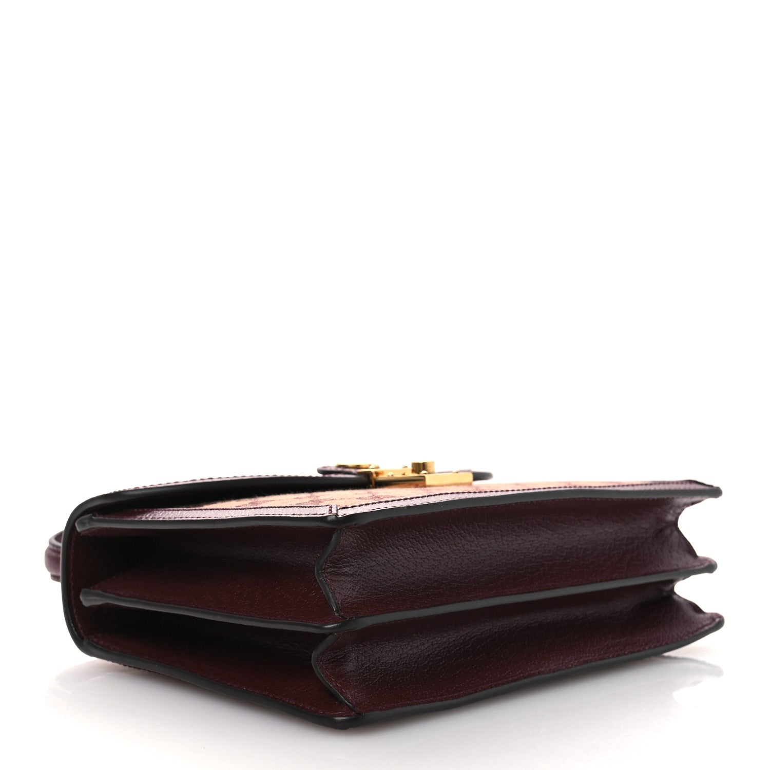 Gucci GG Supreme Monogram Textured Dollar Calfskin Web Small Ophidia Padlock Top Handle Bag Bordeaux 4 of 10