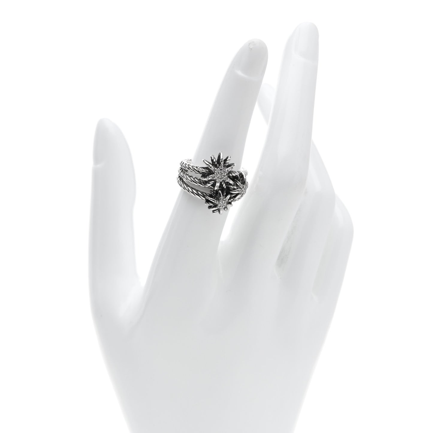 Sterling Silver Diamond Starburst Cluster Ring 54 6.75