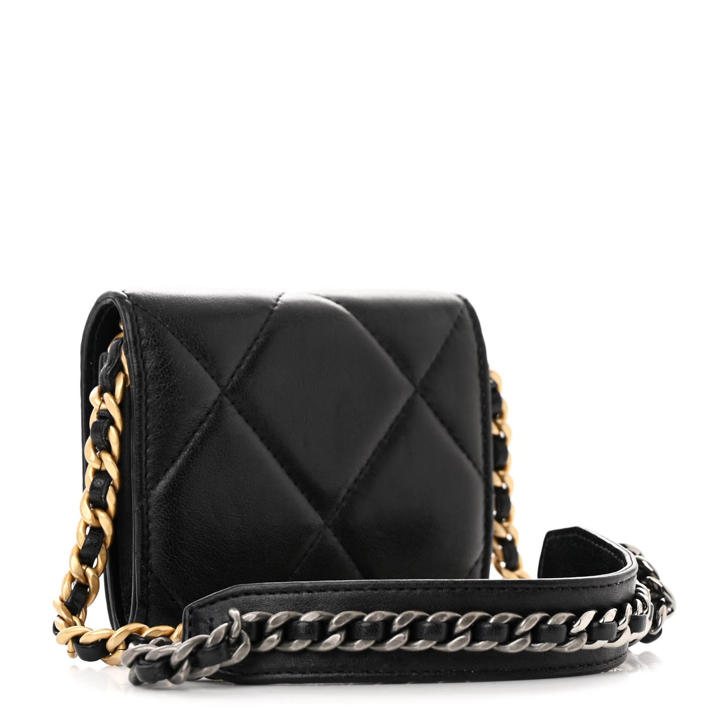 Lambskin Quilted Chanel 19 Flap Coin Purse With Chain Black