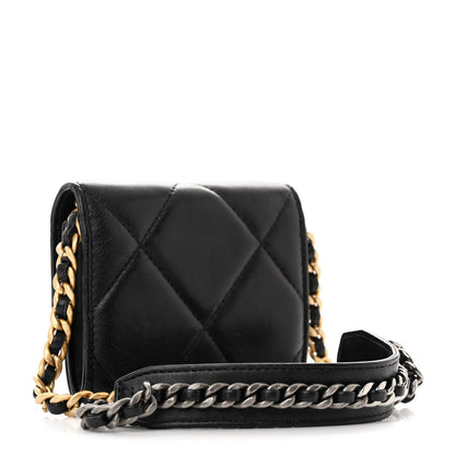 Chanel Lambskin Quilted Chanel 19 Flap Coin Purse With Chain Black 3 of 15