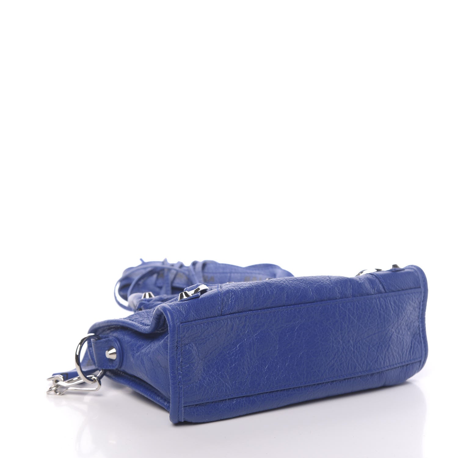 Balenciaga Agneau Classic Silver Hardware Mini City Logo Strap Bleu Electric Black 4 of 10