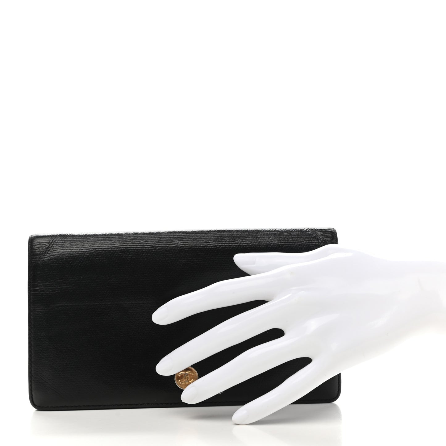 Grained Calfskin CC Button Yen Wallet Black