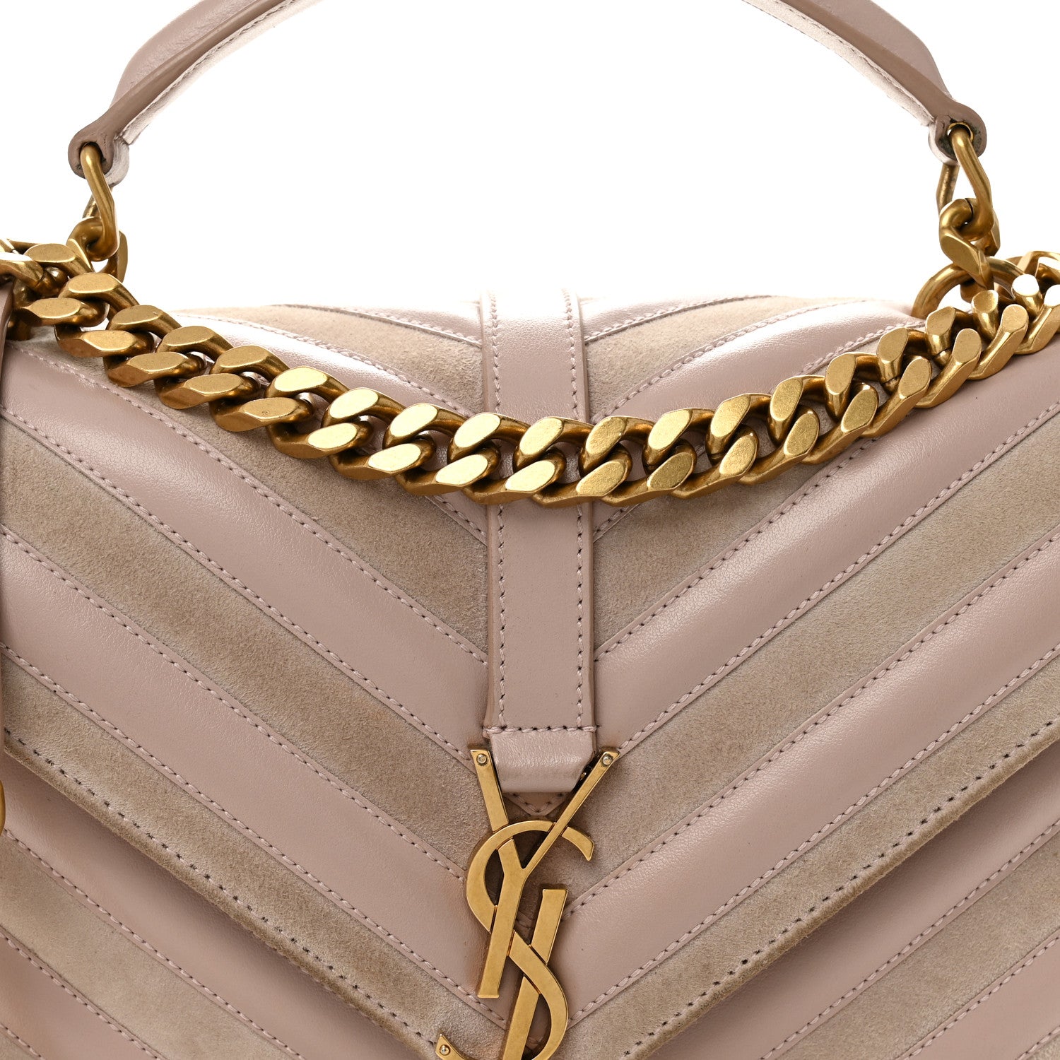 Saint Laurent Calfskin Suede Matelasse Chevron Medium Monogram College Bag Rose Poudre 7 of 9