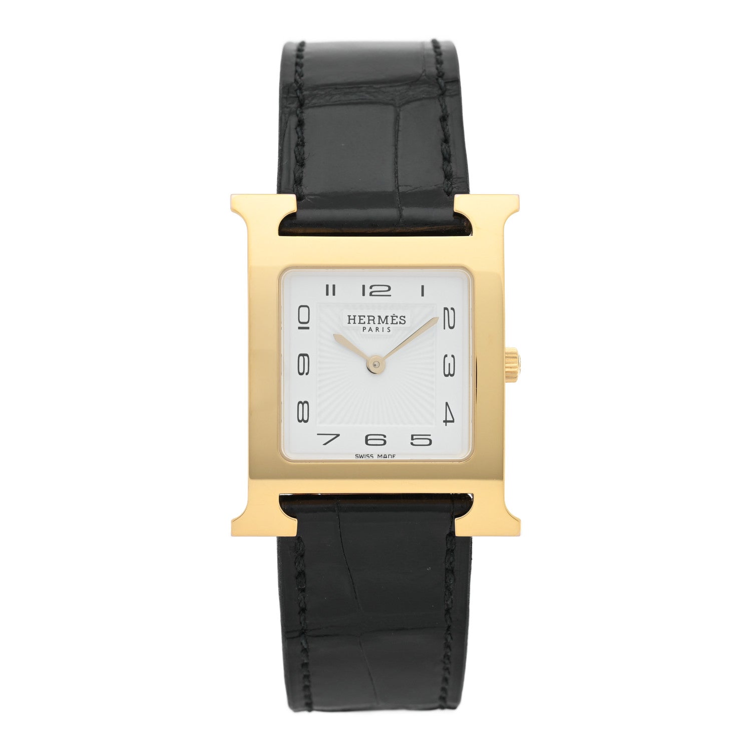 Hermes Stainless Steel Alligator 26mm Heure H Hour Quartz Watch Noir 1 of 5