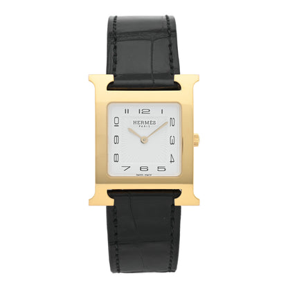 Hermes Stainless Steel Alligator 26mm Heure H Hour Quartz Watch Noir 1 of 5