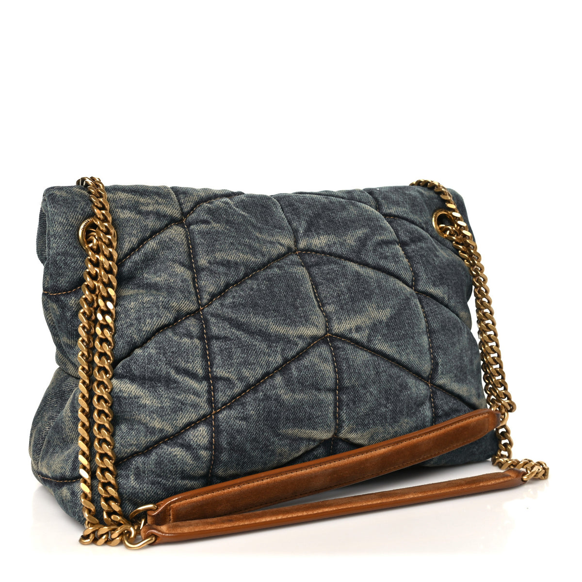 Denim Quilted Small Loulou Puffer Monogram Chain Satchel Blue Cinnamon
