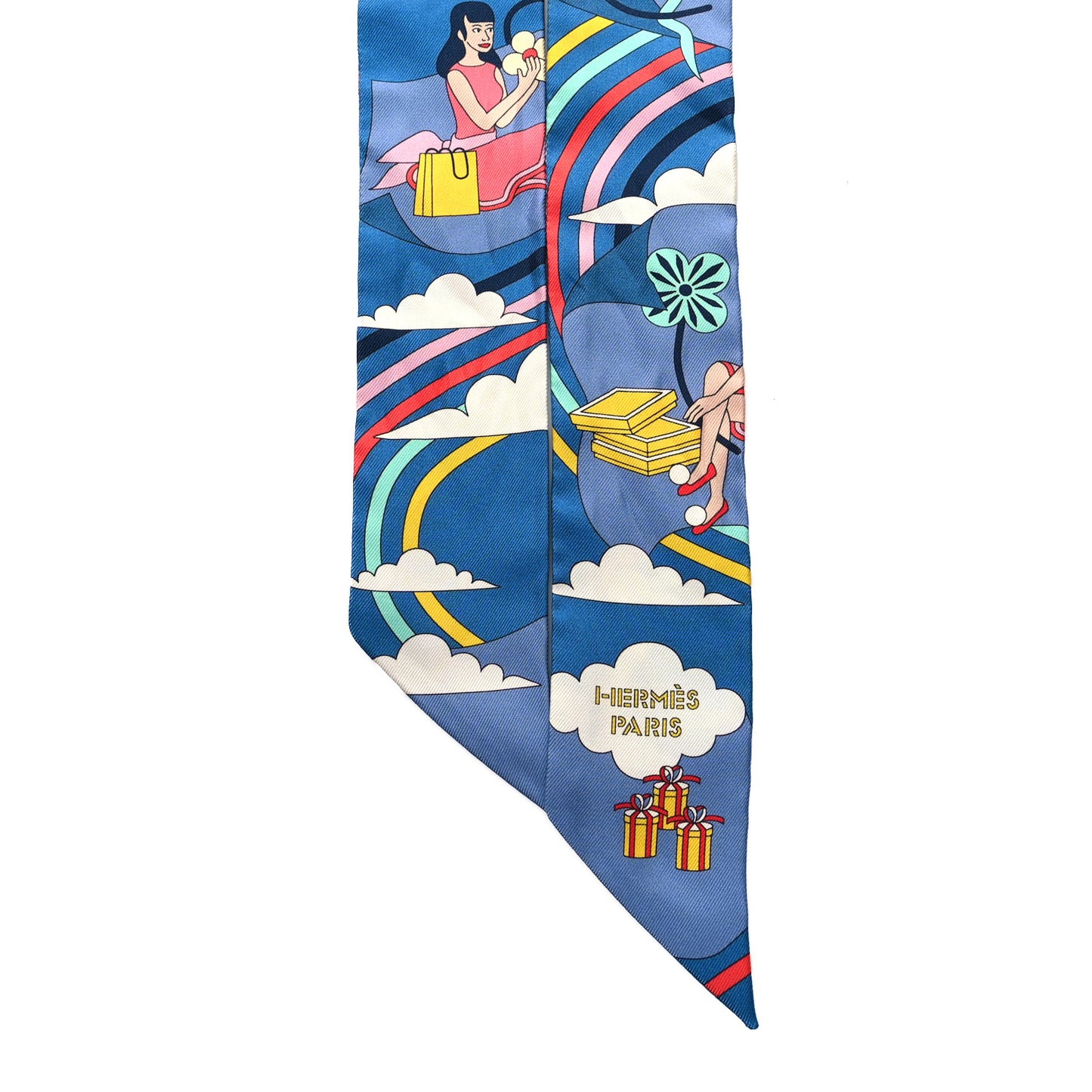 Silk Carres Volants Twilly Bleu Jaune Vif Multicolor