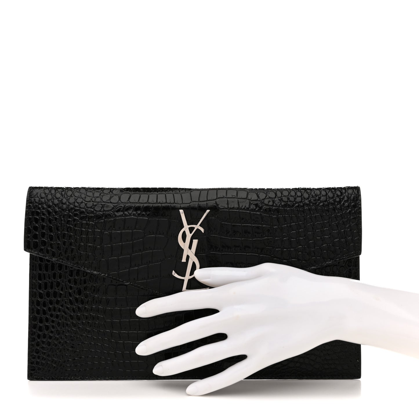 Calfskin Crocodile Embossed Uptown Monogram Pouch Black