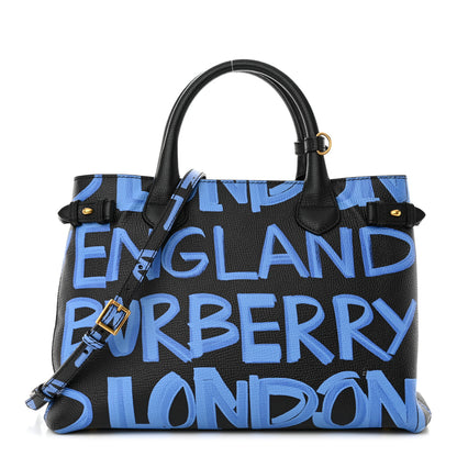 Burberry Grainy Calfskin Graffiti Print Medium Banner Tote Black 1 of 14