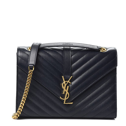 Saint Laurent Grain De Poudre Matelasse Chevron Medium Monogram Satchel Midnight Blue 1 of 9