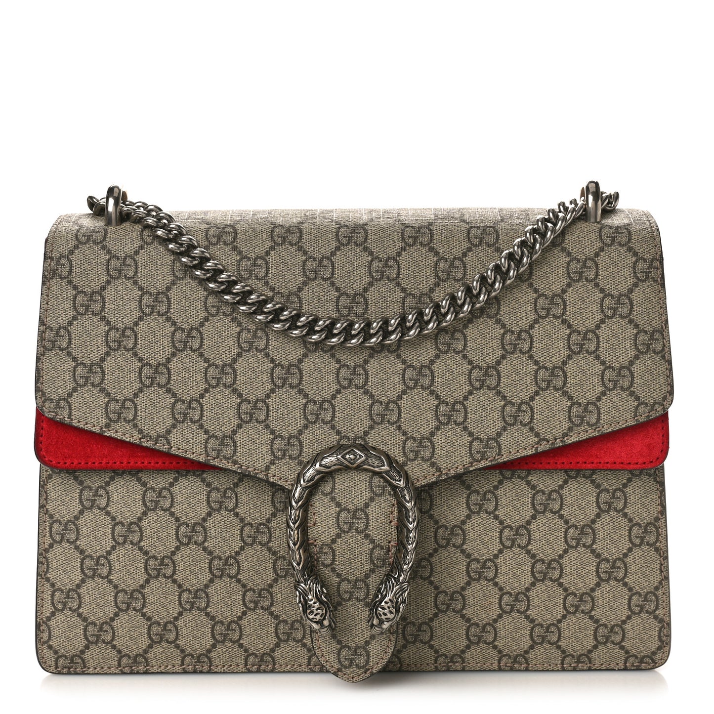 GG Supreme Monogram Suede Cudu Medium Dionysus Shoulder Bag Beige Ebony Vulcanic Red