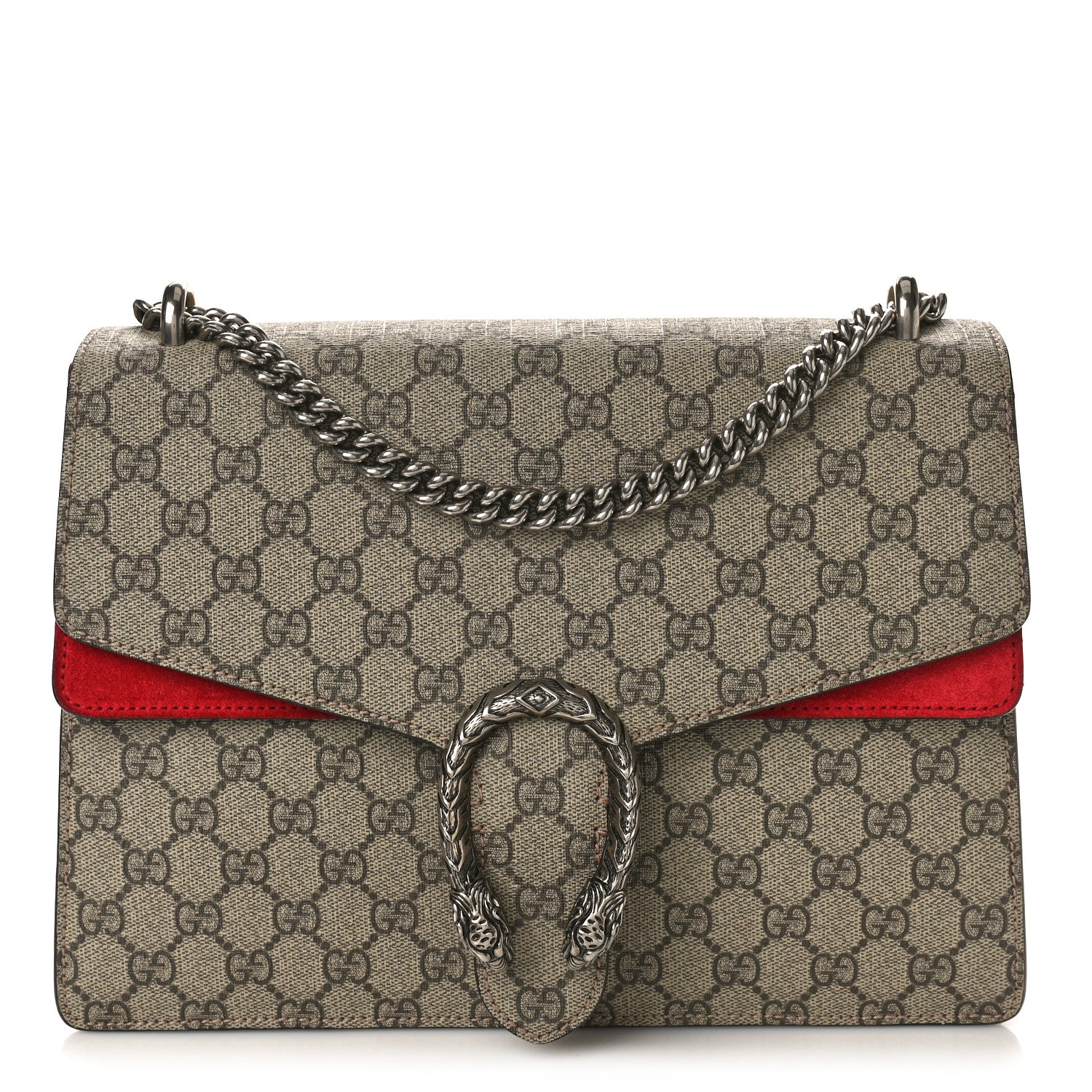 Gucci GG Supreme Monogram Suede Cudu Medium Dionysus Shoulder Bag Beige Ebony Vulcanic Red 1 of 11