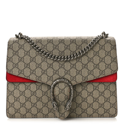 Gucci GG Supreme Monogram Suede Cudu Medium Dionysus Shoulder Bag Beige Ebony Vulcanic Red 1 of 11