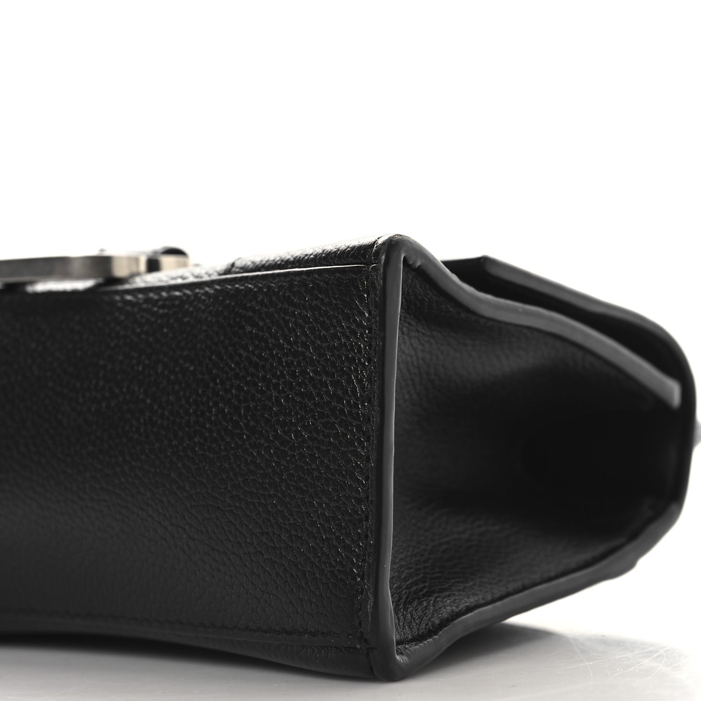 Grained Calfskin Hourglass Top Handle Bag XS Black