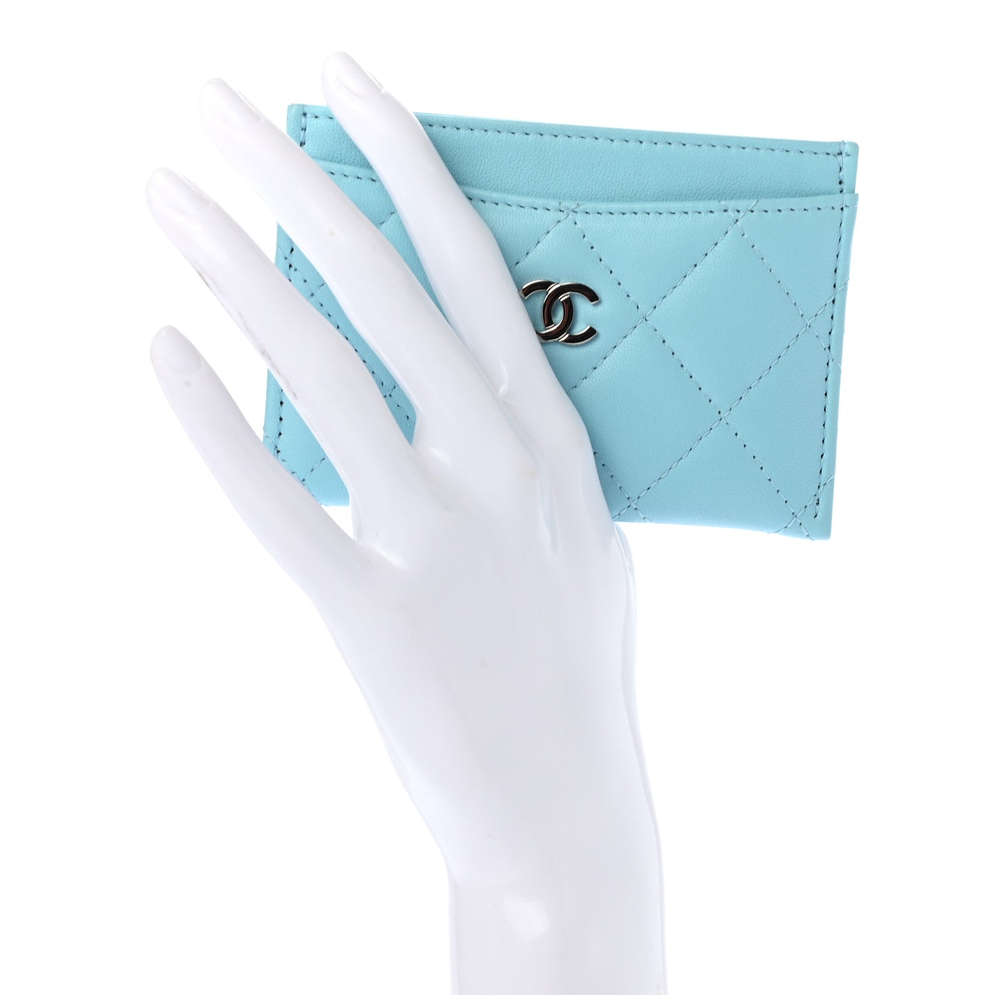 Lambskin Quilted Card Holder Light Blue