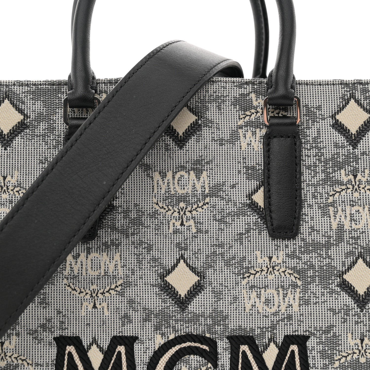 MCM Vintage Jacquard Monogram Small Munchen Tote Grey 8 of 13