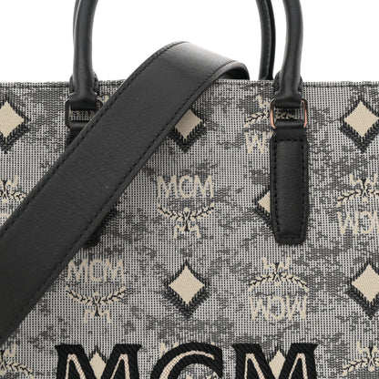 MCM Vintage Jacquard Monogram Small Munchen Tote Grey 8 of 13