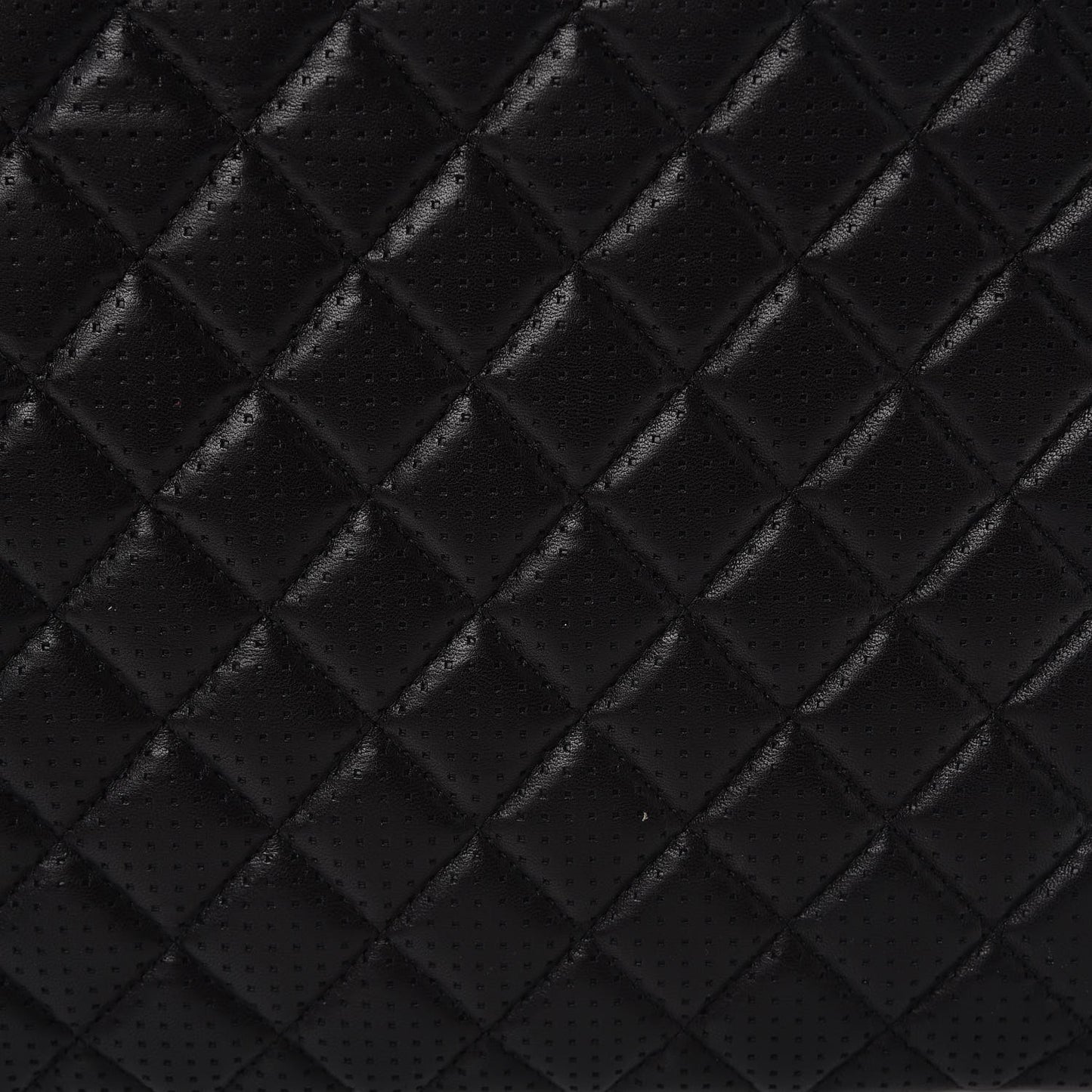 Perforated Lambskin Quilted Large Zip Pouch Black
