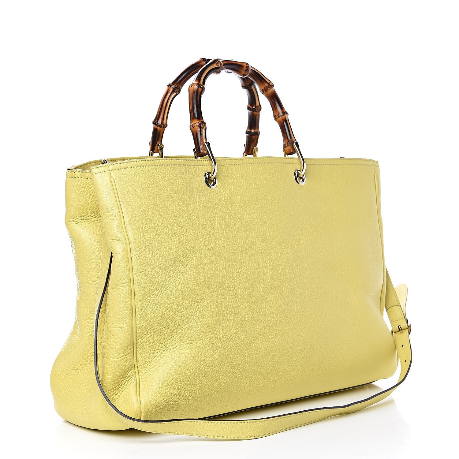 Gucci Calfskin Large Bamboo Shopper Tote Citrus 3 of 12