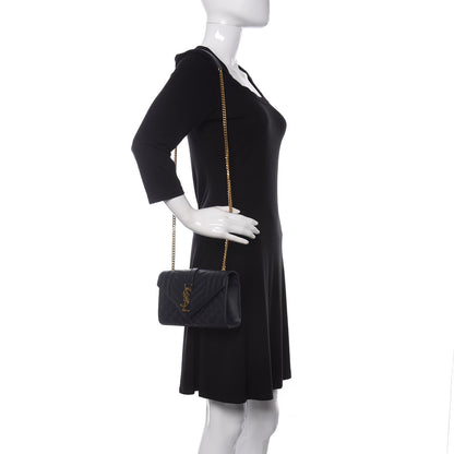 Saint Laurent Grain De Poudre Textured Mixed Matelasse Triquilt Small Monogram Satchel Navy Blue 2 of 9