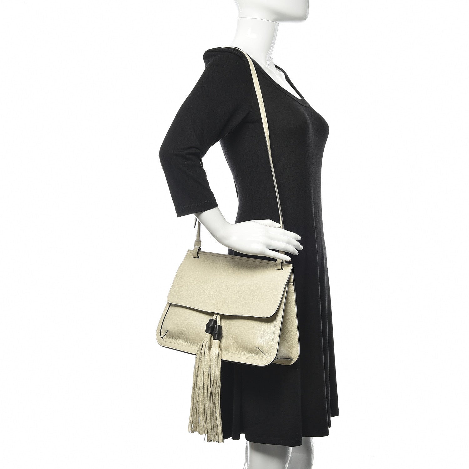 Gucci Pebbled Calfskin Medium Bamboo Daily Flap Shoulder Bag Mystic White 2 of 9