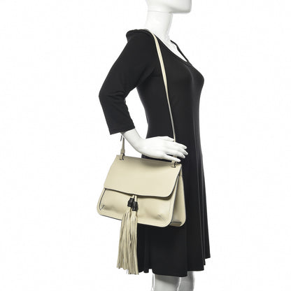 Gucci Pebbled Calfskin Medium Bamboo Daily Flap Shoulder Bag Mystic White 2 of 9