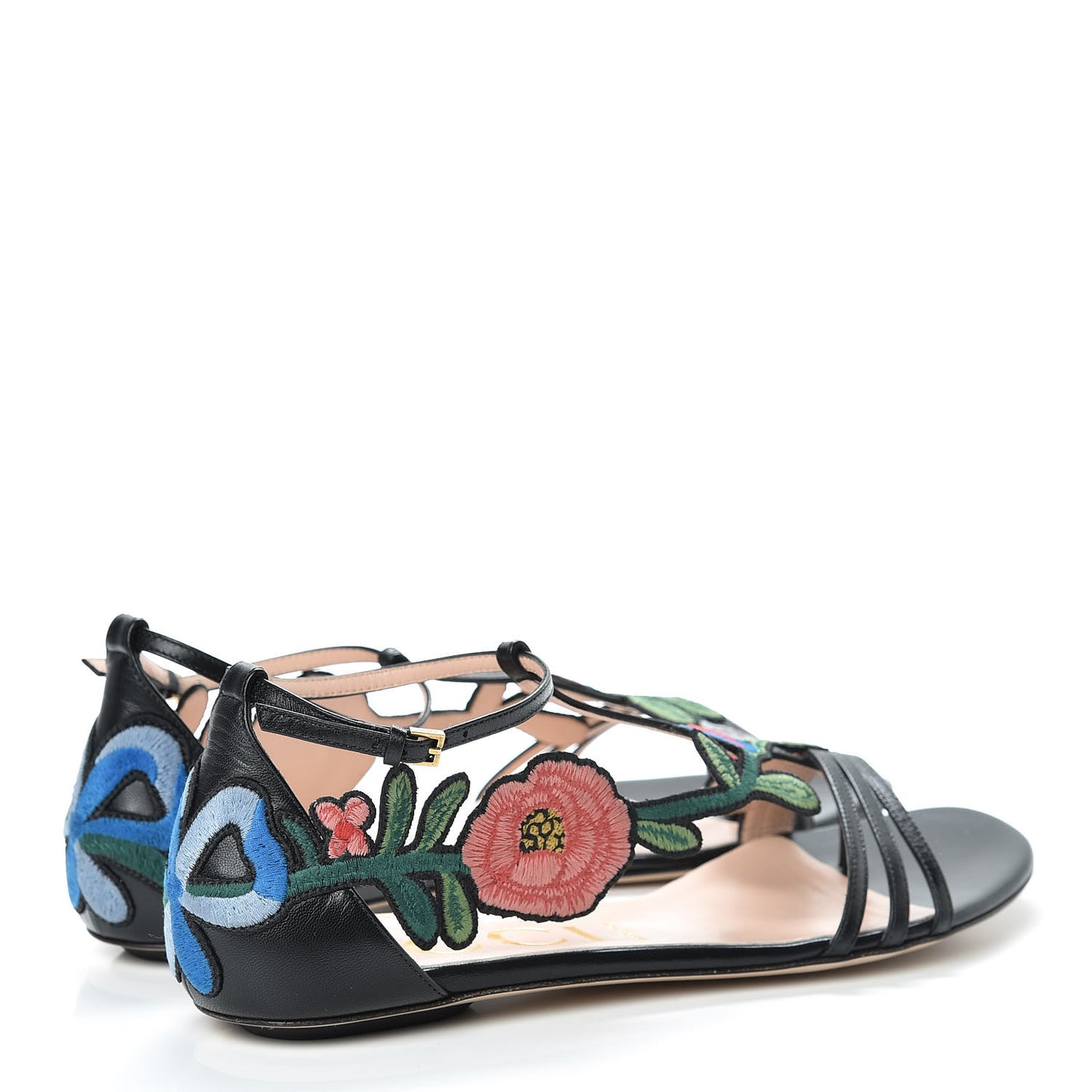 Nappa Ophelia T-Strap Flat Sandals 40 Black