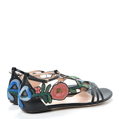 Gucci Nappa Ophelia T-Strap Flat Sandals 40 Black 4 of 8