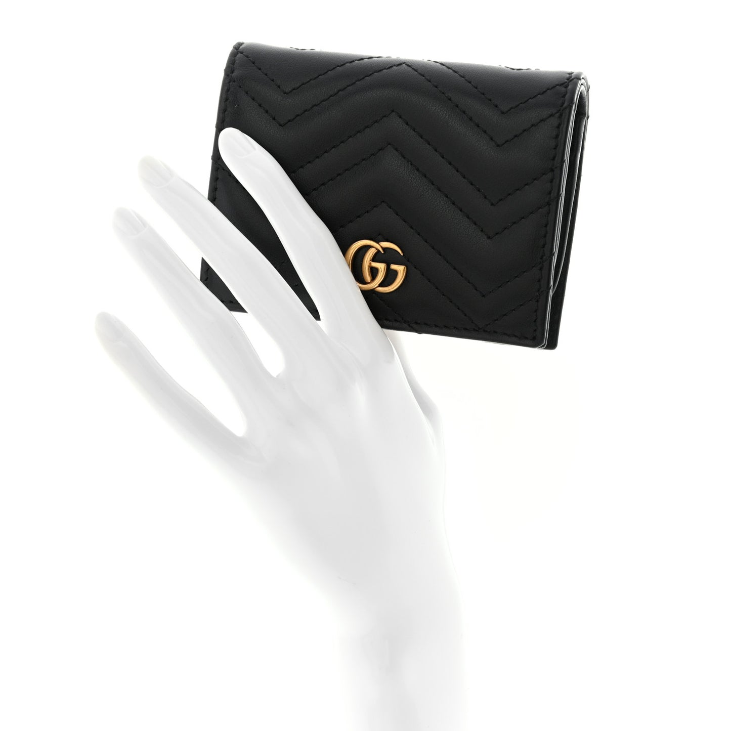 Calfskin Matelasse GG Marmont Card Case Wallet Black