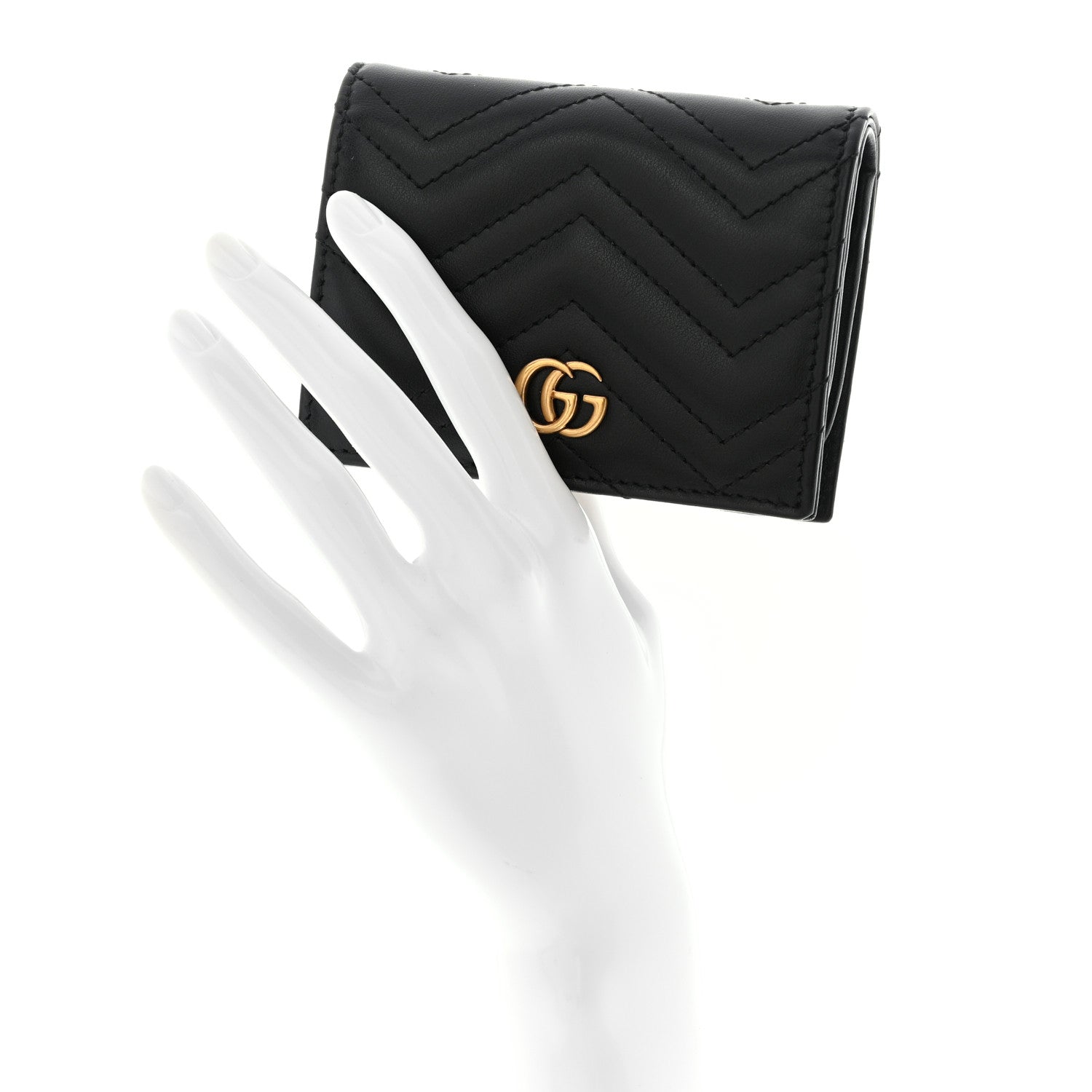 Gucci Calfskin Matelasse GG Marmont Card Case Wallet Black 2 of 10