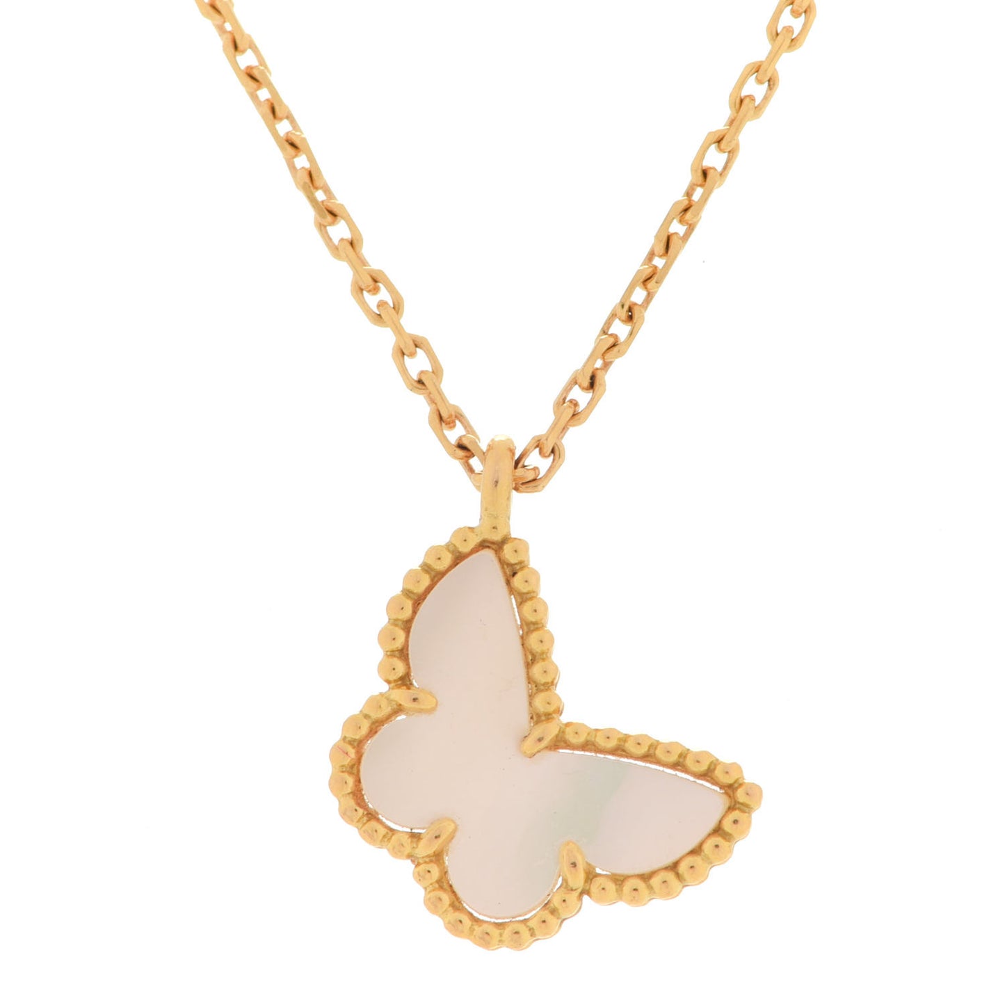 18K Yellow Gold Mother of Pearl Sweet Alhambra Butterfly Pendant Necklace