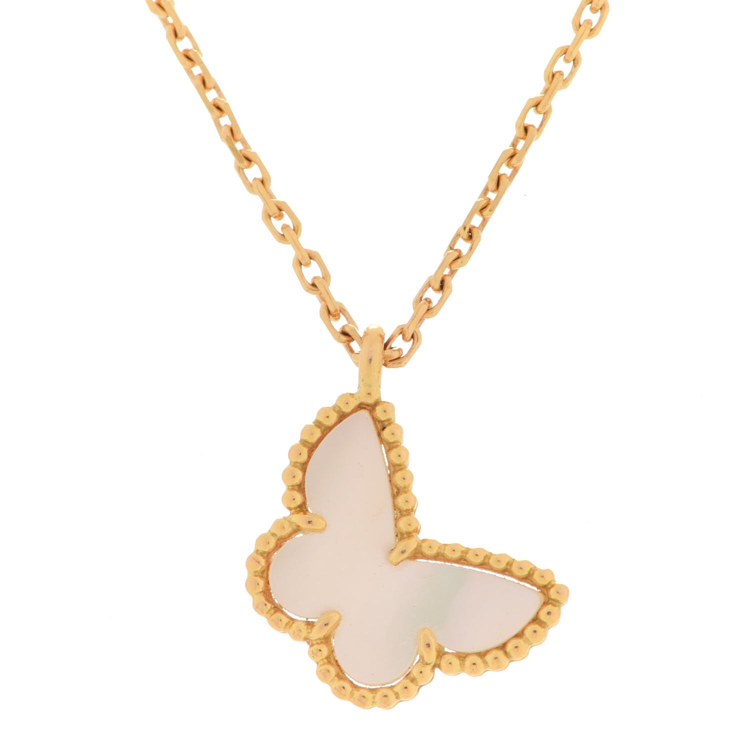 Van Cleef & Arpels 18K Yellow Gold Mother of Pearl Sweet Alhambra Butterfly Pendant Necklace 4 of 6