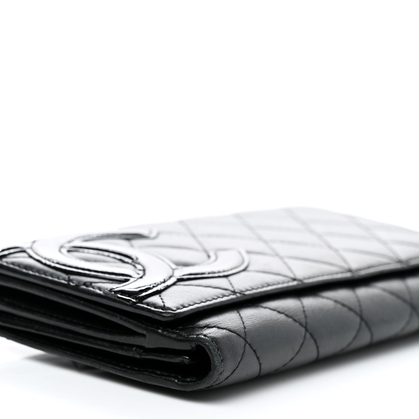 Calfskin Quilted Cambon Long Double Wallet Black