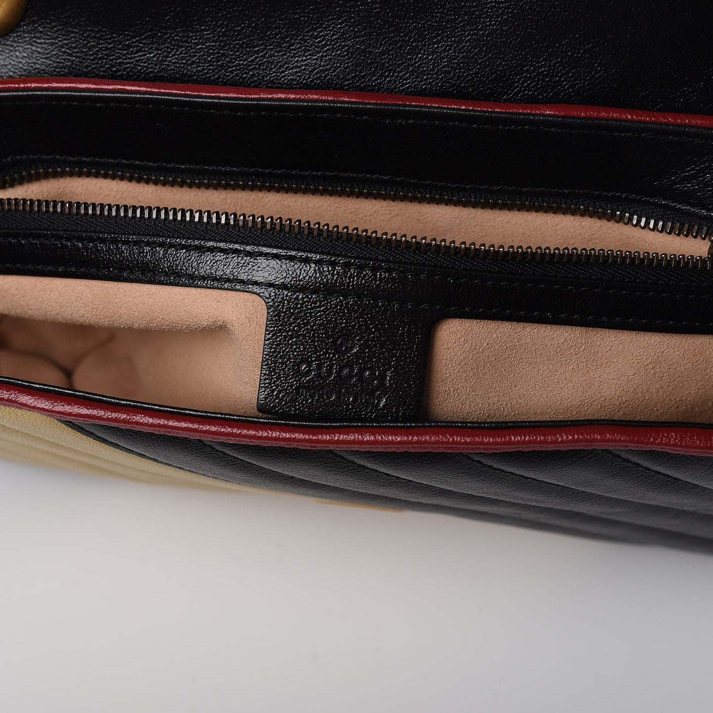 Vintage Effect Calfskin Matelasse Diagonal Striped Small Torchon GG Marmont Shoulder Bag Black Beige